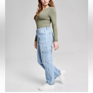 Women's Light Blue High-Waisted Jeans And Now This Cargo 25 Patch Pocket Denim